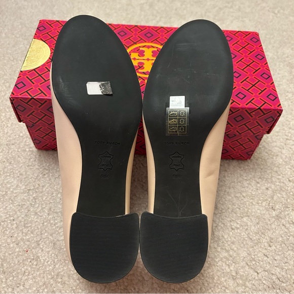 Tory Burch 45MM Leather Cap-Toe Ballet Block Heel Pumps in Pink/Black Size 6.5 - Picture 8 of 13